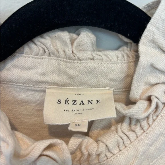 Sezane Cream Ruffle Blouse (Denim material) 38 - Picture 3 of 8